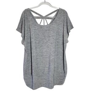 APT‎ 9 Women's Gray Heathered Top Size XXL Crisscross Back Tunic Short Sleeve